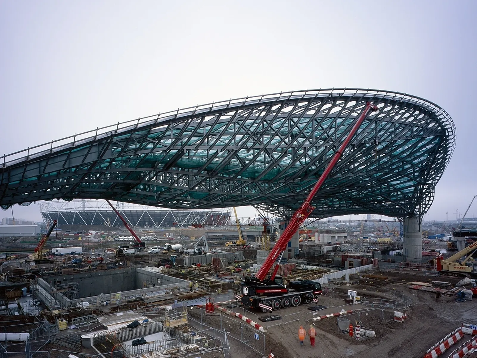 Complex steel structure during construction